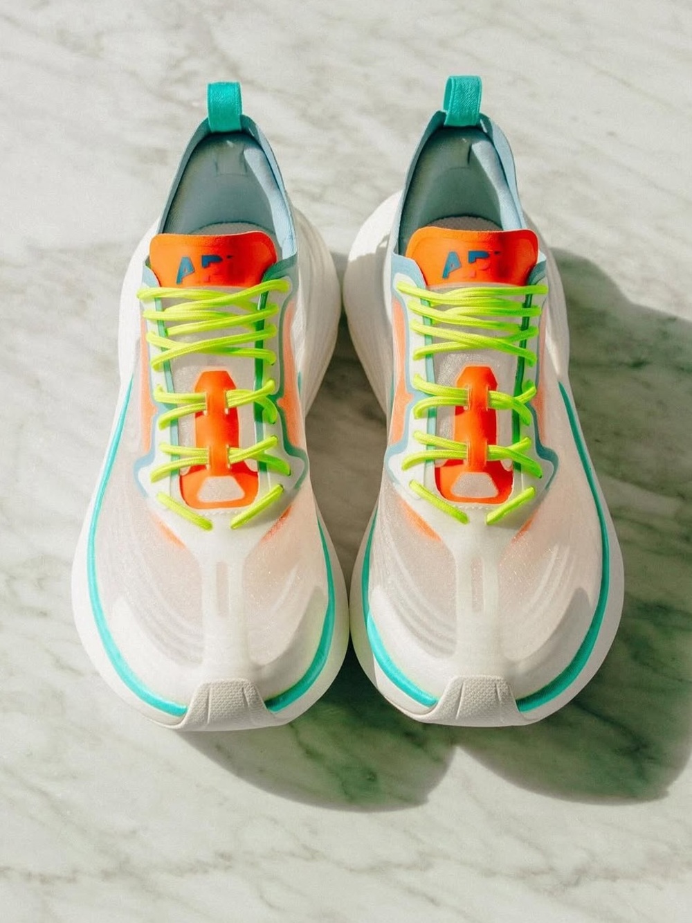 APL Women's White Sneakers with Teal, Orange & Neon Yellow Accents